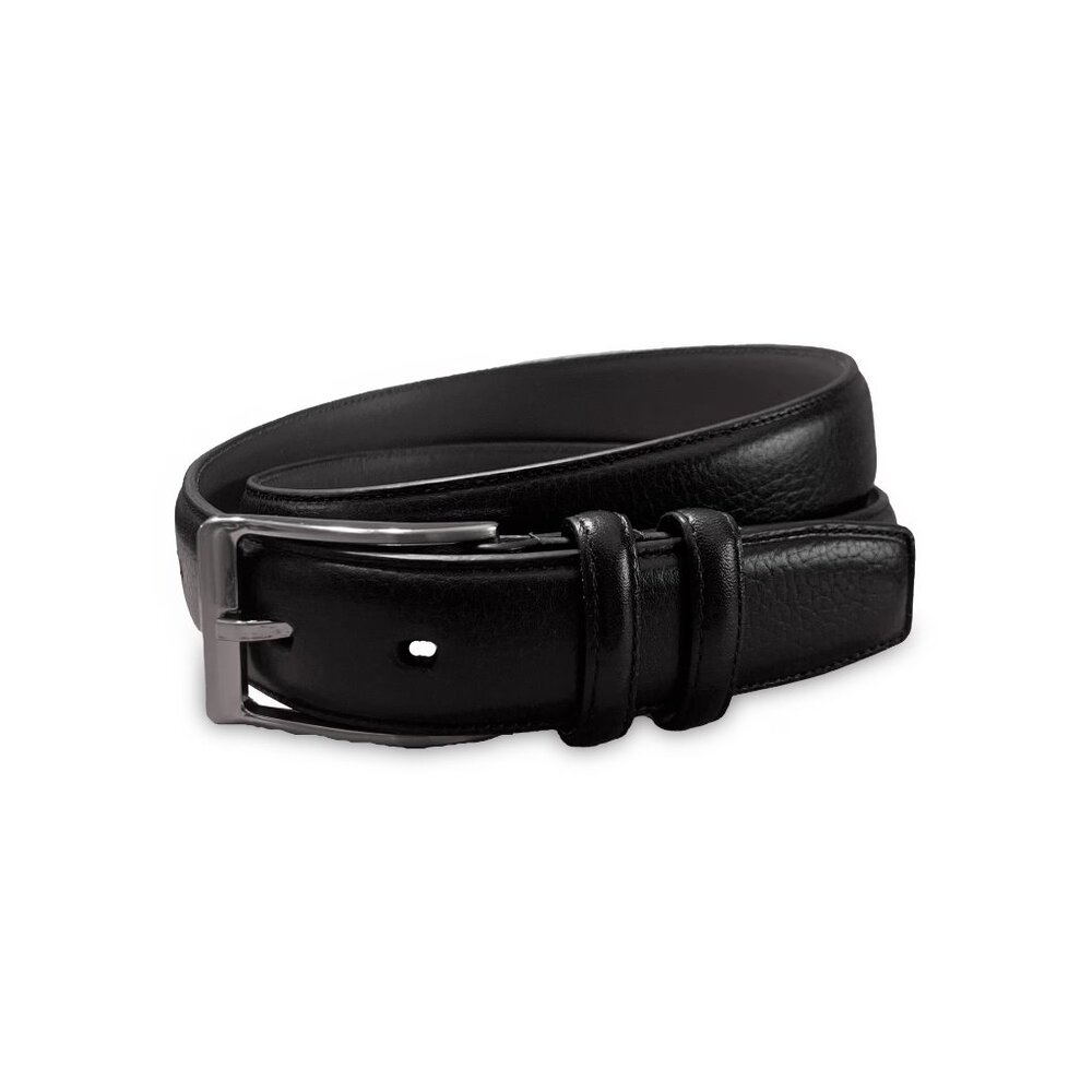 Mens George Black Leather Belt with Silver Buckle 44